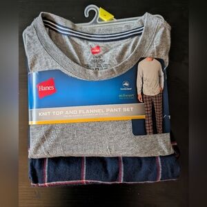 NWT Men's Hanes Knit Top And Plaid Flannel Pant Set Large